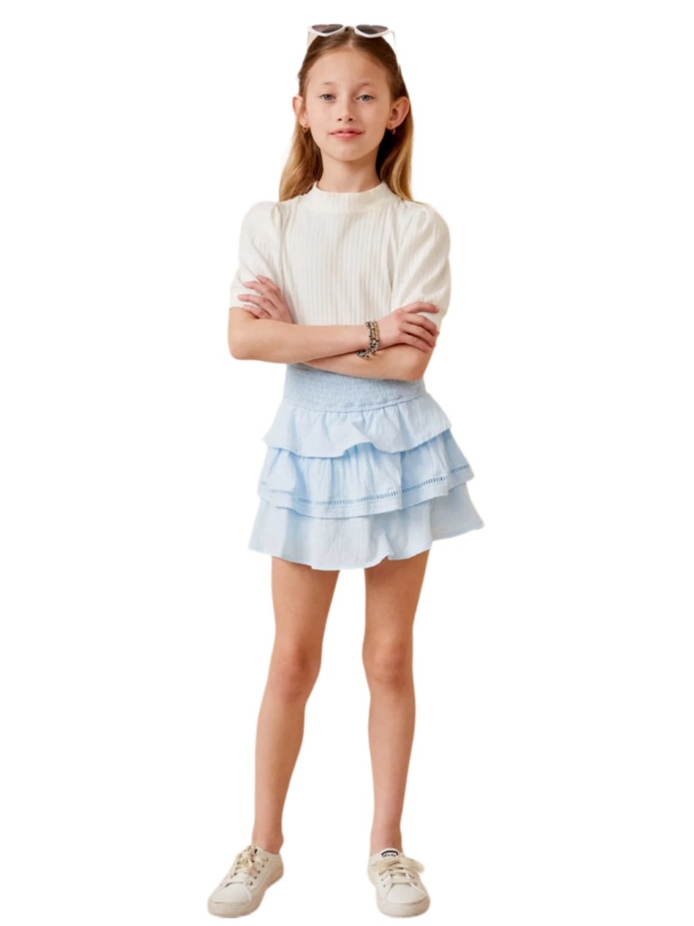 Hayden Girls Crochet Trimmed Smocked Layered Skort Size M Blue